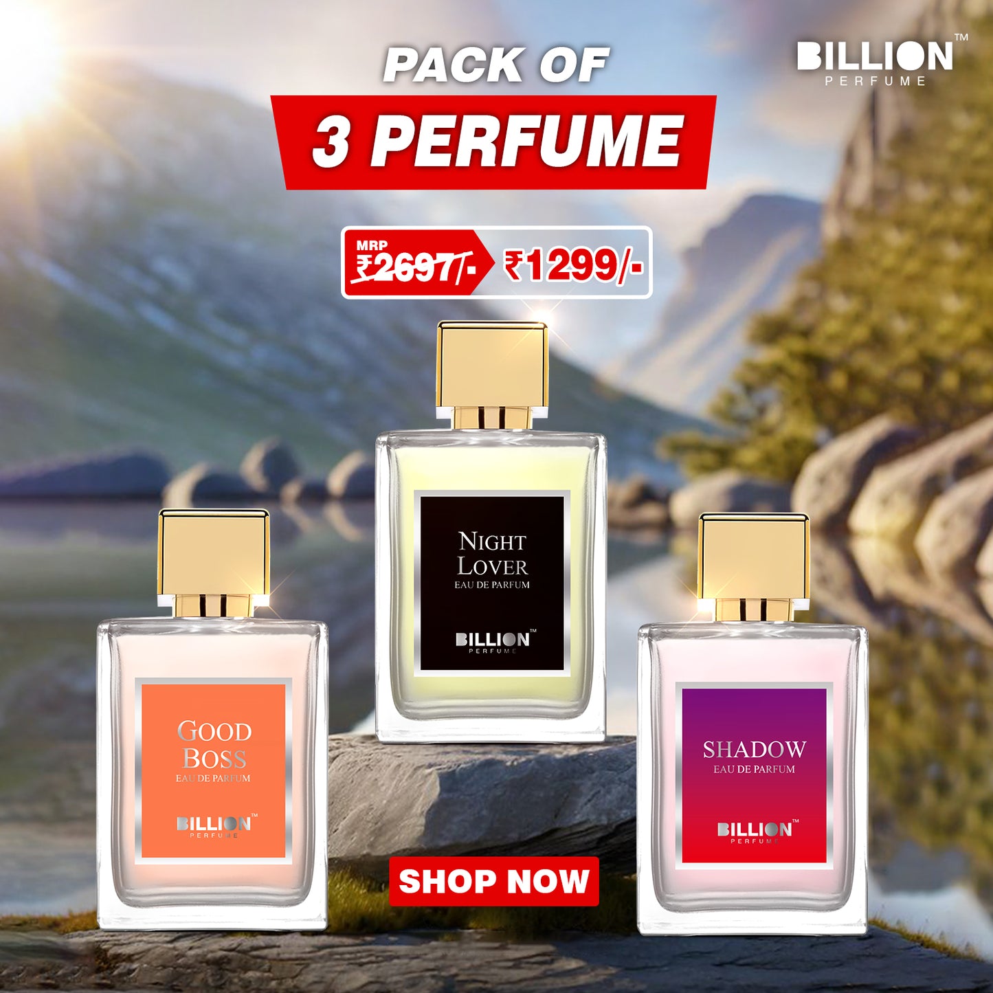 Pack of 3 Billion Perfume ( Good Boss 50ml, Night Lover 50ml and Shadow 50ml )