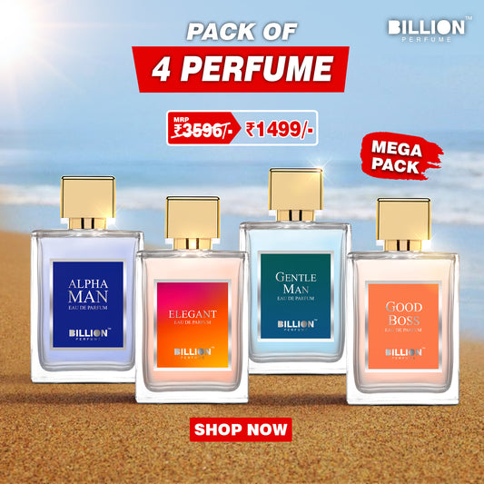 Mega Pack of Billion Perfume ( Alpha Man 50ml, Elegant 50ml, Gentel Man 50ml and Good Boss 50ml )